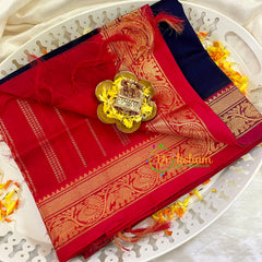 Dark Blue with Red Silk Cotton Saree -VS1506