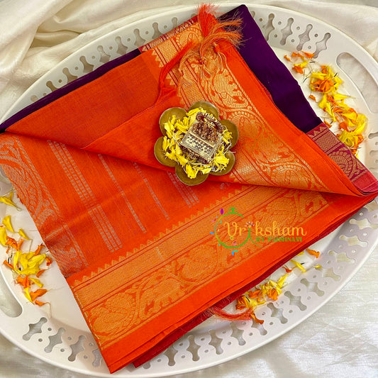 Purple with Red Silk Cotton Saree -VS1508