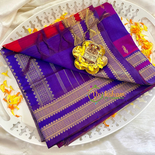 Paalum Pazham Kattam Silk Cotton Saree -Red Blue Shades -VS1520