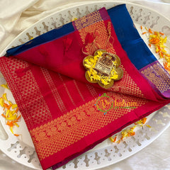 Blue with Pink Silk Cotton Saree -VS1515