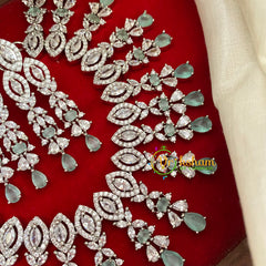 Pastel Green American Diamond Bridal Choker-Short Neckpiece-G3215