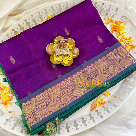 Purple with Green Silk Cotton Saree -VS1500