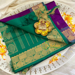 Purple with Green Silk Cotton Saree -VS1500