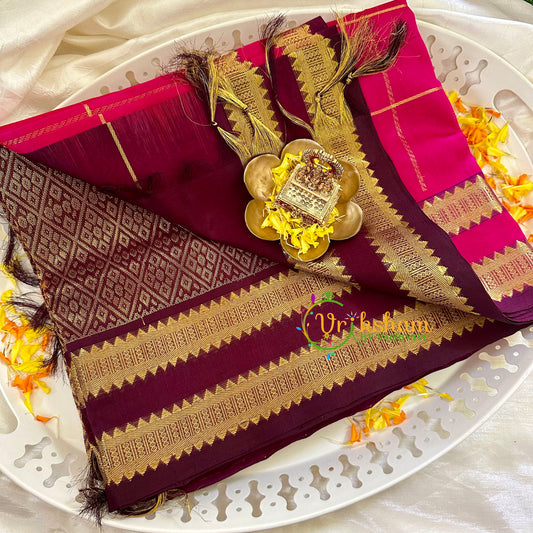 Pink Kattam with Maroon Silk Cotton Saree  -VS1517