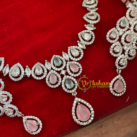 Peach and Green American Diamond Neckpiece-G3229