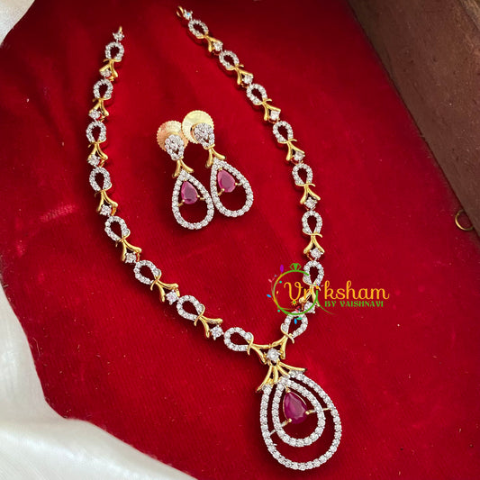 Gold Look Alike AD stone Short Neckpiece-Thilak-G3212