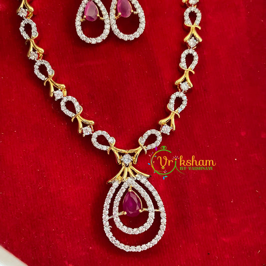 Gold Look Alike AD stone Short Neckpiece-Thilak-G3212