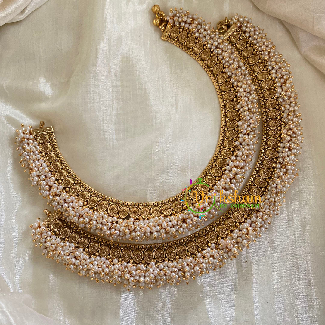 Gold Look Alike Bridal Anklets-Cluster Pearl-G10132