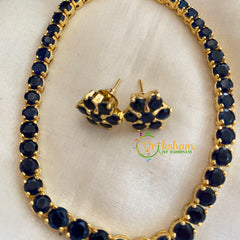 Simple Gold AD Stone Choker with Flower Pendant-Blue-G3200