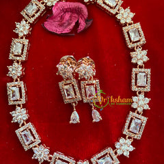 Rose Gold American Diamond Neckpiece with Pendant -Geometrical-G3284