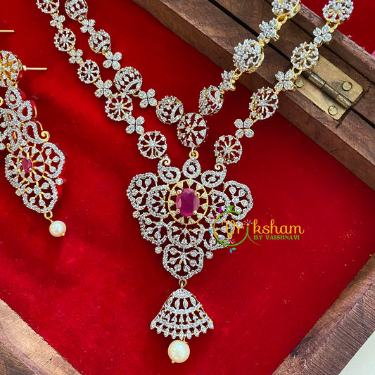 Gold American Diamond Haram with Mugappu-G3285