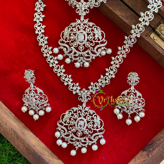 White Tone American Diamond Neckpiece Set-G3286