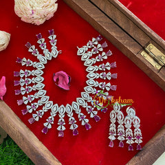 Red Pink American Diamond Bridal Choker-G3236
