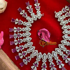 Red Pink American Diamond Bridal Choker-G3236
