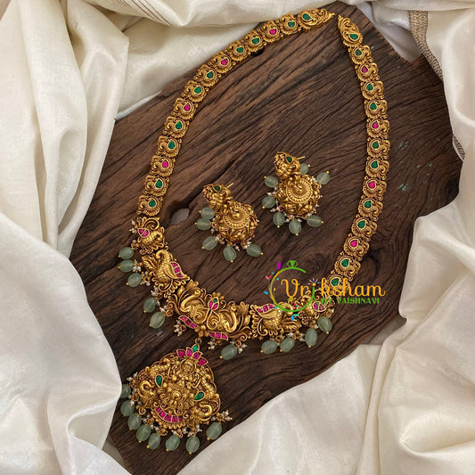 Precious Jadau Kundan Lakshmi Haram -Pastel Green Bead-J1174