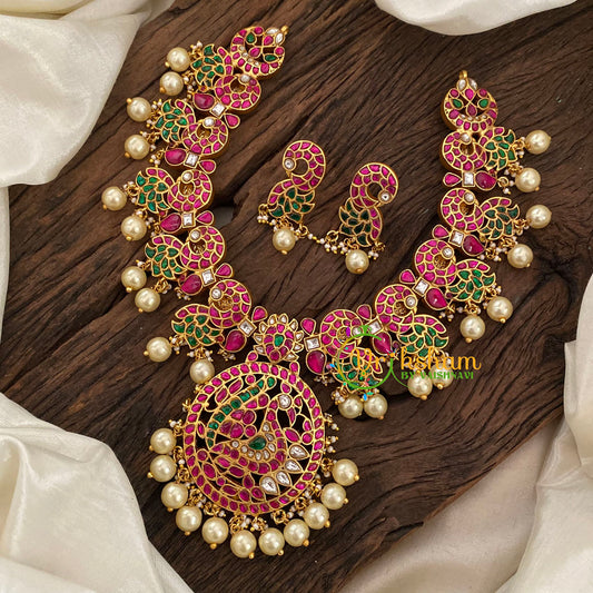 Precious Jadau Kundan Short Neckpiece -Peacock -J1137