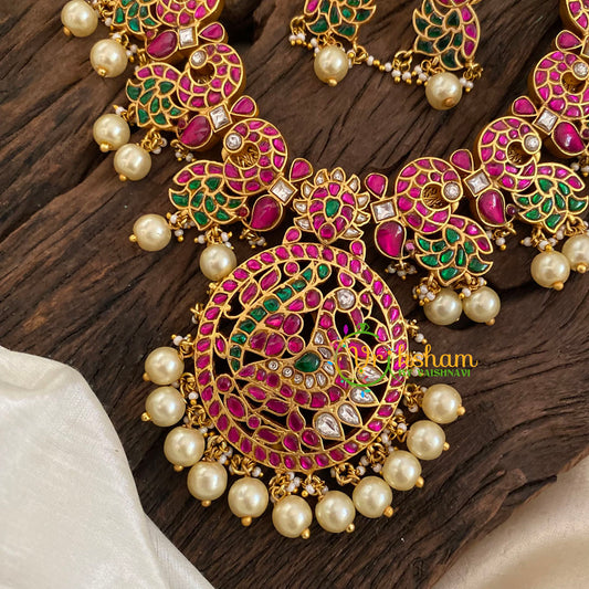 Precious Jadau Kundan Short Neckpiece -Peacock -J1137