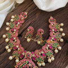 Precious Jadau Kundan Short Neckpiece -Peacock -J1137