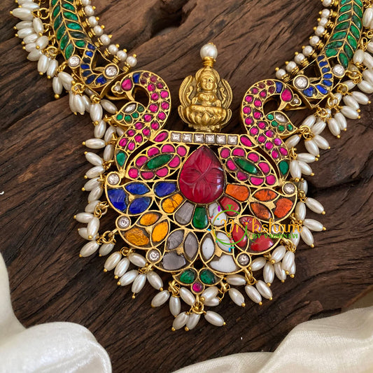 Multicolor Jadau Kundan Guttapusalu Choker Neckpiece -Navarathna-J1121