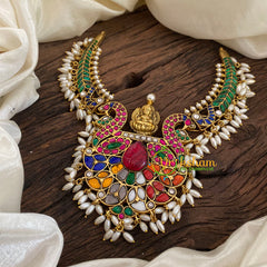 Multicolor Jadau Kundan Guttapusalu Choker Neckpiece -Navarathna-J1121