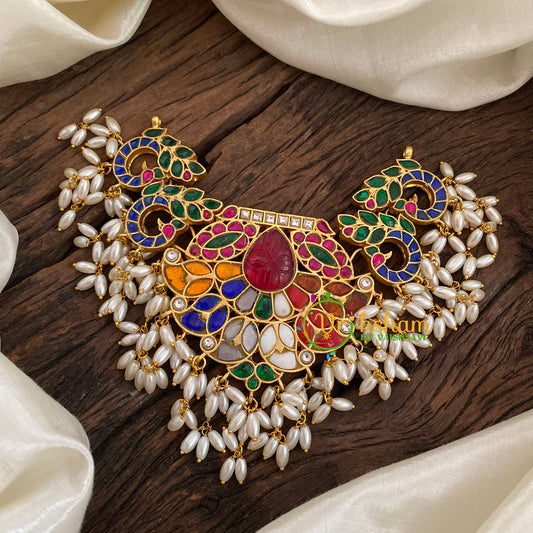 Multicolor Jadau Kundan Guttapusalu Choker Neckpiece -Navarathna -J1123