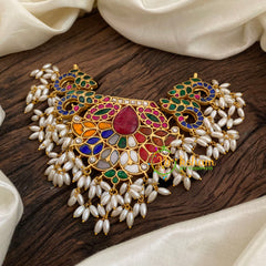 Multicolor Jadau Kundan Guttapusalu Choker Neckpiece -Navarathna -J1123