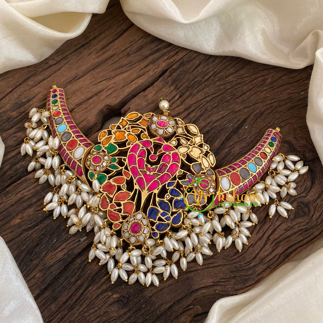 Multicolor Jadau Kundan Guttapusalu Choker Neckpiece -Navarathna-J1124