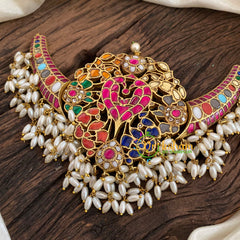 Multicolor Jadau Kundan Guttapusalu Choker Neckpiece -Navarathna-J1124