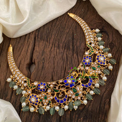 Pastel Green Jadau Kundan Choker Short Neckpiece-Blue Green -J1155