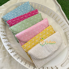 Return Gift Purses -White Thread Work Pouches -6 pieces Set-Pastel-RG058