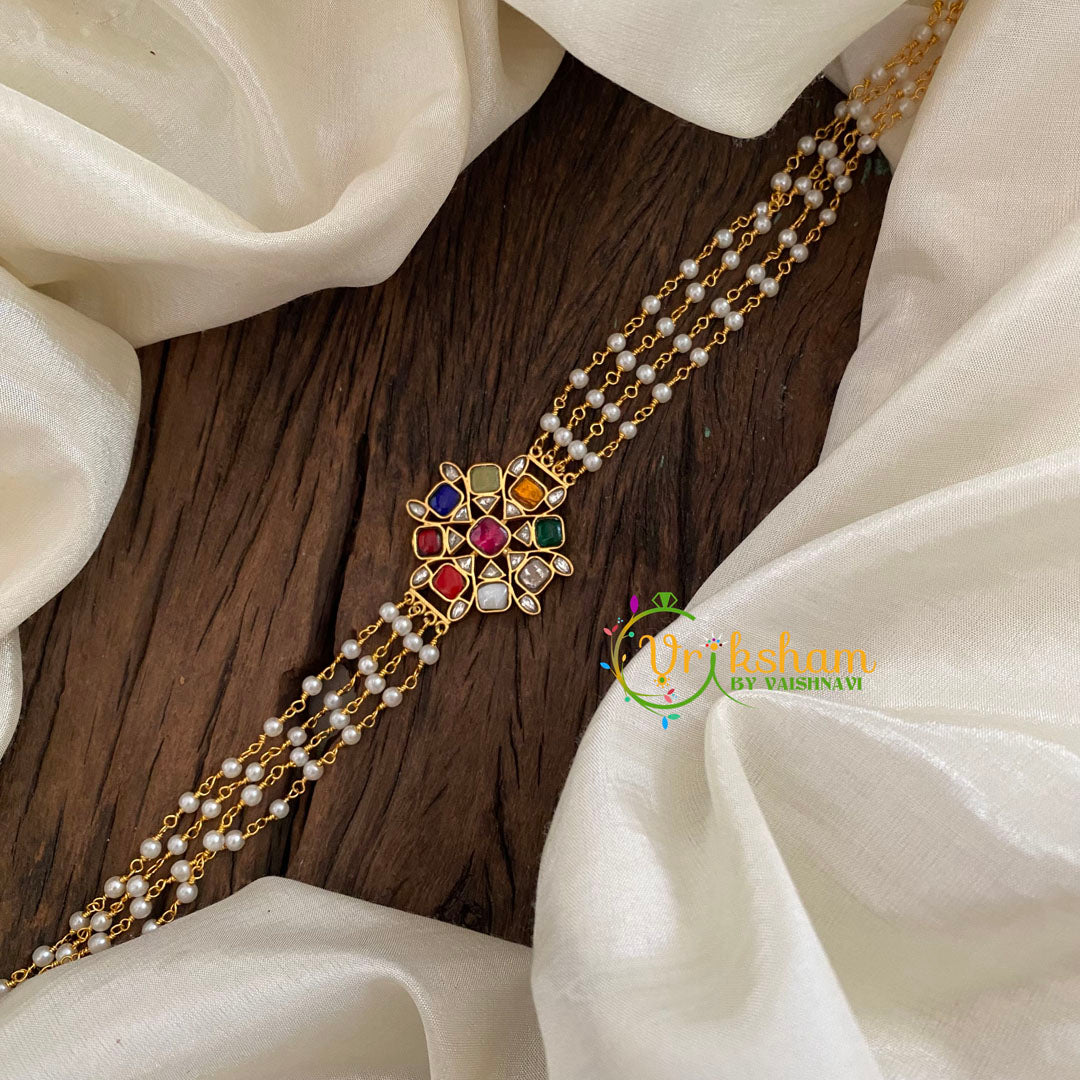 Navarathna Jadau Kundan Pearl High Neck Choker-J1162