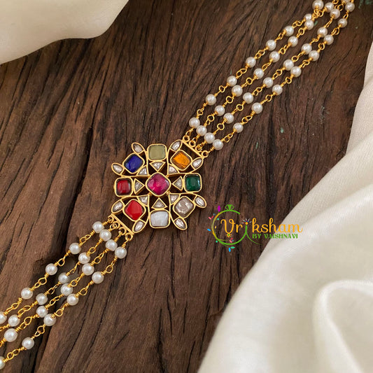 Navarathna Jadau Kundan Pearl High Neck Choker-J1162