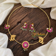 Precious Jadau Kundan Hasli Choker -Pink White-J1182