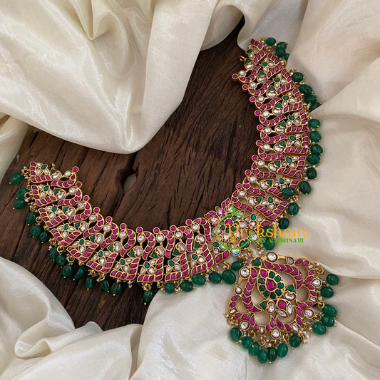 Pastel Green Jadau Kundan Short Neckpiece -J1160