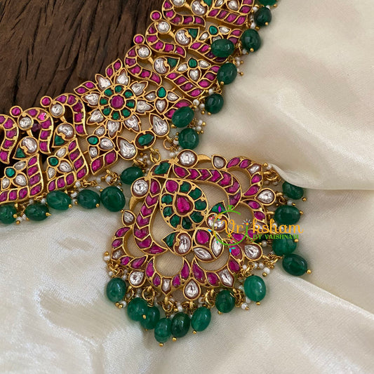 Pastel Green Jadau Kundan Short Neckpiece -J1160