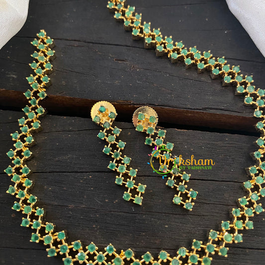 Gold American Diamond Short Neckpiece-Green -G6562