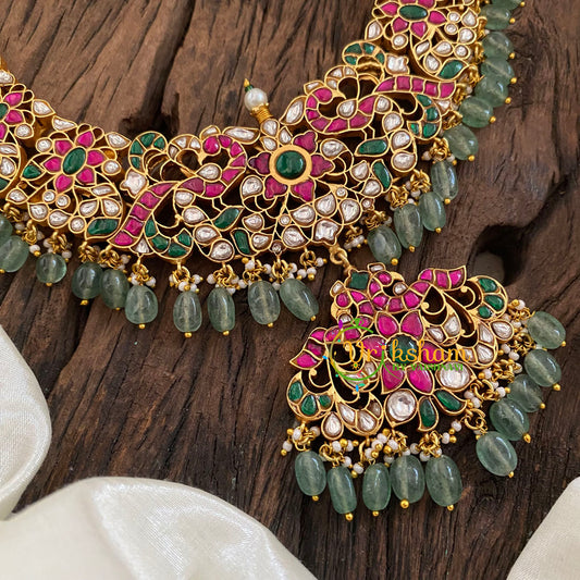 Pastel Green Jadau Kundan Choker Short Neckpiece -J1153