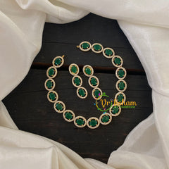 Gold American Diamond Choker Short Neckpiece-Green -G6564