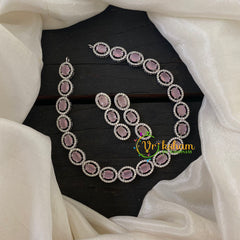 White Tone American Diamond Choker Short Neckpiece -Pastel Pink -G6566