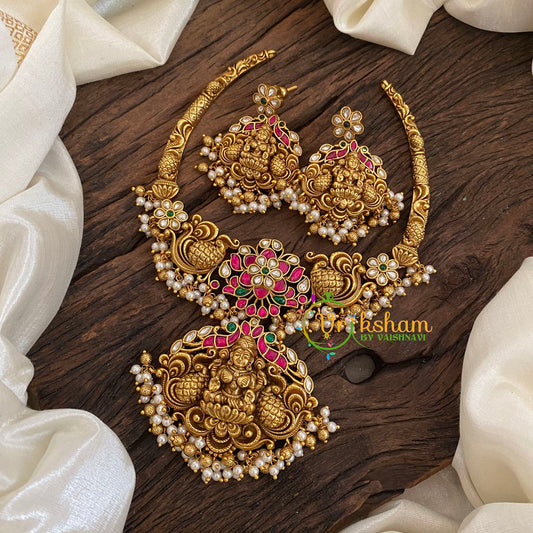 Lakshmi Jadau Kundan Short Neckpiece -Pearl-J1171