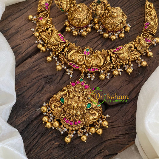 Lakshmi Jadau Kundan Short Neckpiece -Gold Bead Pearl -J1170