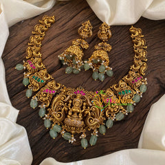 Lakshmi Jadau Kundan Short Neckpiece -Pastel Green Bead-J1167