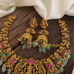 Lakshmi Jadau Kundan Short Neckpiece -Pastel Green Bead-J1167