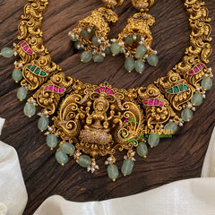 Lakshmi Jadau Kundan Short Neckpiece -Pastel Green Bead-J1167