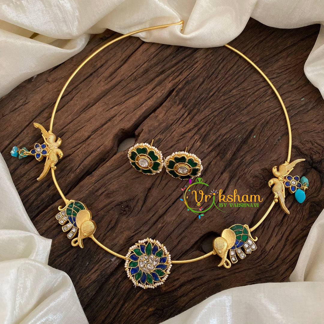 Precious Jadau Kundan Hasli Choker -Blue Green-J1175