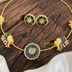 Precious Jadau Kundan Hasli Choker -Blue Green-J1175