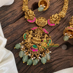 Lakshmi Jadau Kundan Short Neckpiece -Pastel Green Bead-J1166