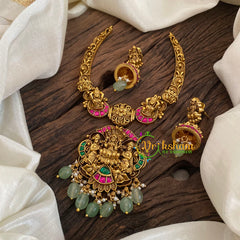 Lakshmi Jadau Kundan Short Neckpiece -Pastel Green Bead-J1166