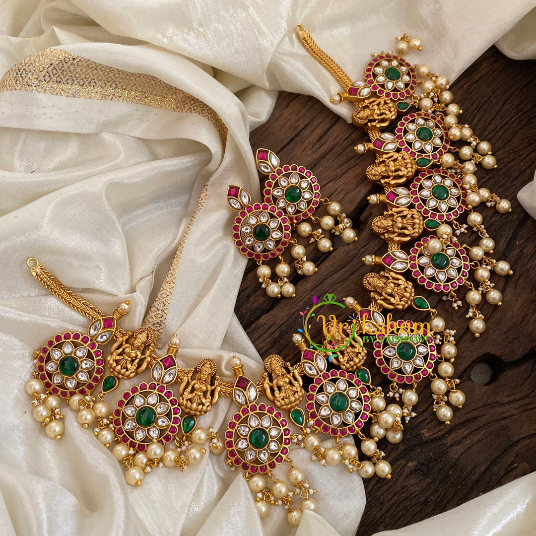 Precious Jadau Kundan Short Neckpiece-Coin Style-Pearl -J1163