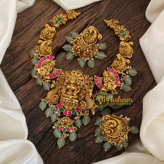 Lakshmi Jadau Kundan Short Neckpiece -Pastel green Bead-J1165